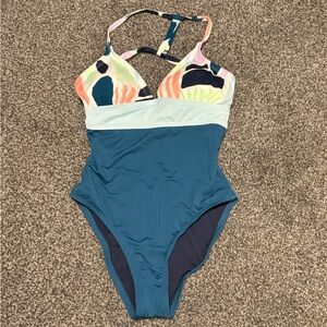 Carve Designs Teal and Multicolor One-Piece Swimsuit NWT